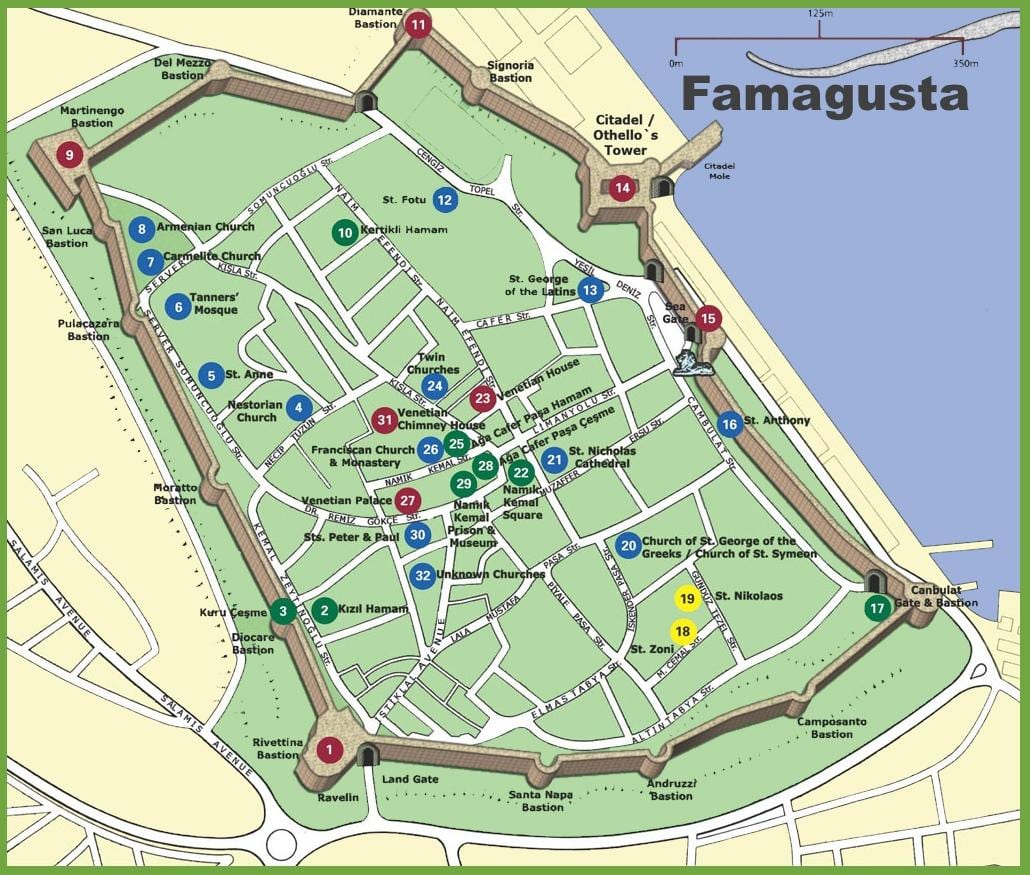 mapa na famagusti sjeverno Kipar