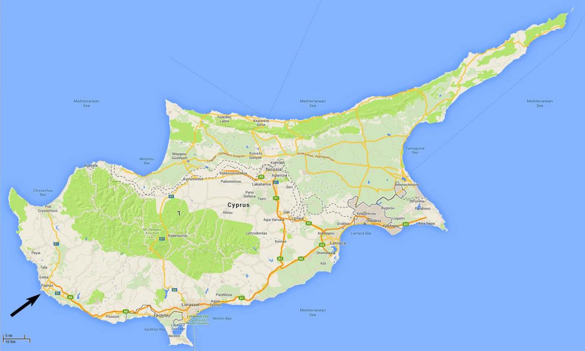 mapa na Kipru pokazuje aerodrome