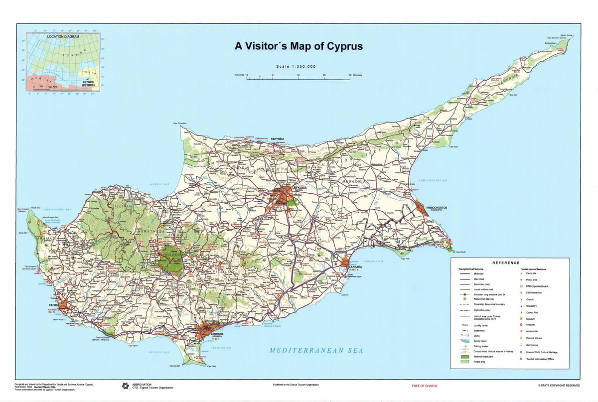 Mapa na Kipru razgledanje