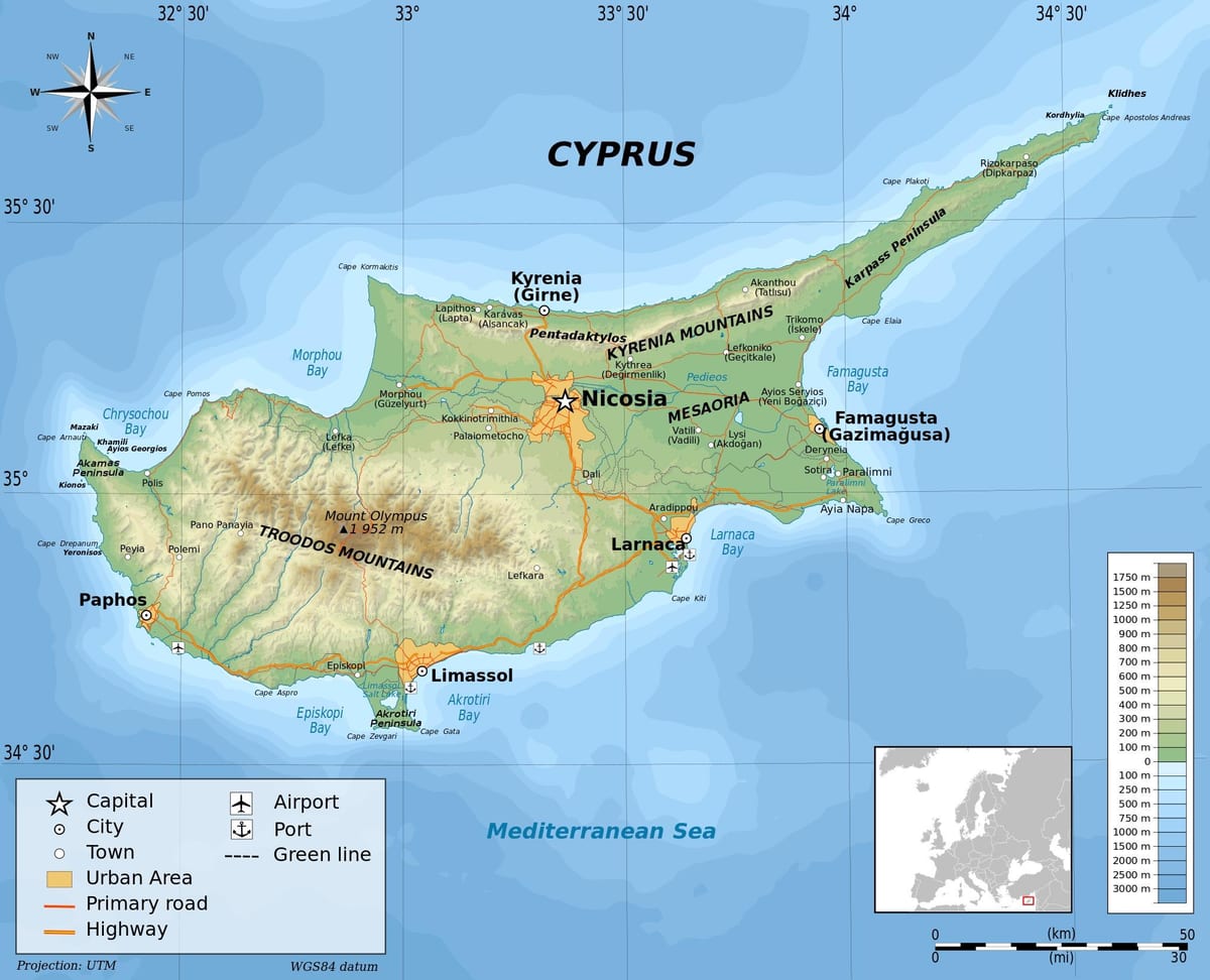 Kipar geografiju mapu