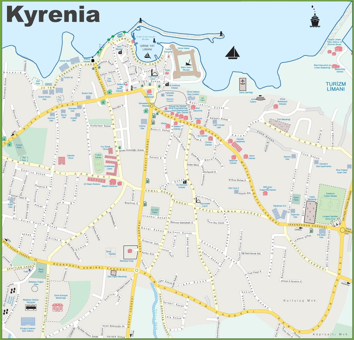 mapa na sjever Kipar kyrenia