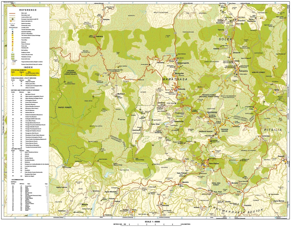 mapa troodos planine Kipar