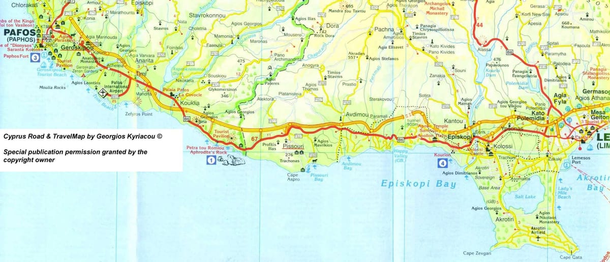 Mapa pissouri plaži Kipar 
