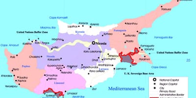 Mapa na Kipru politički